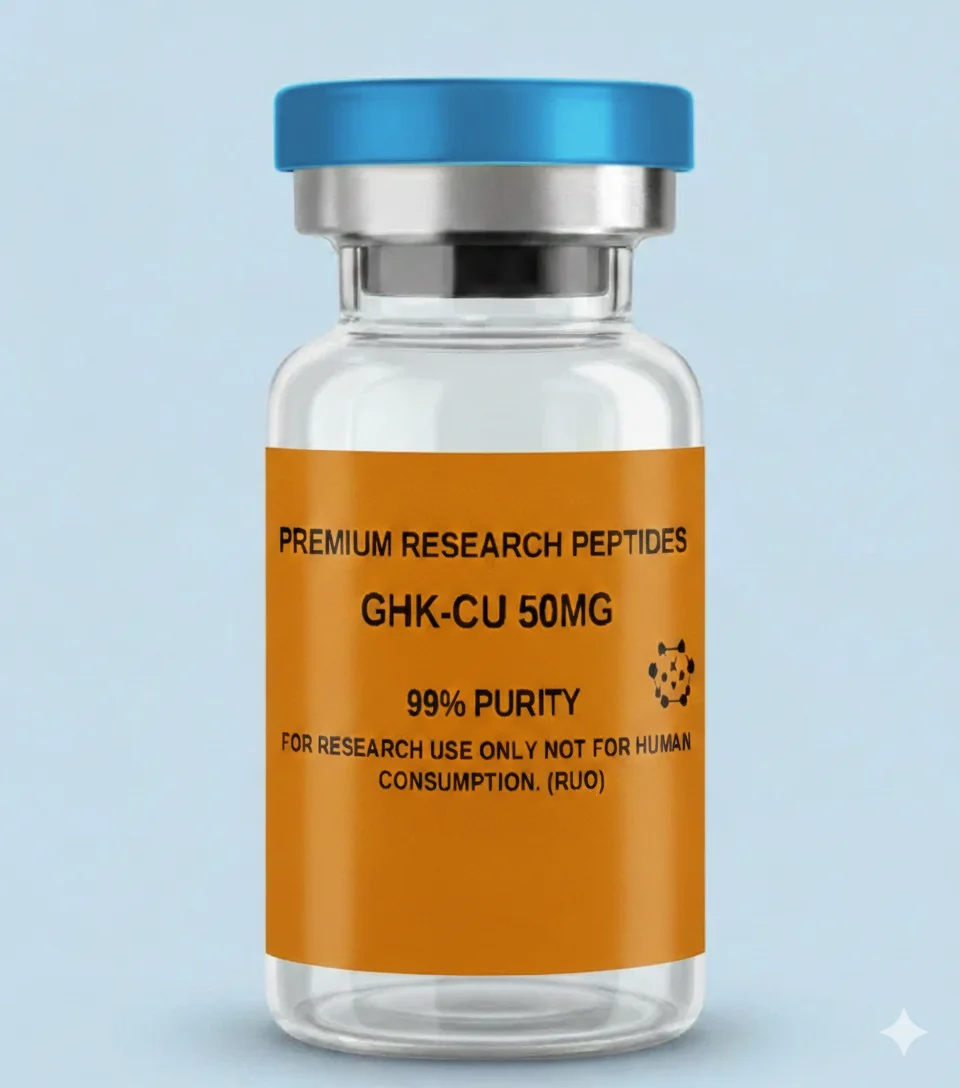 GHK-Cu 50mg research peptide vial – premium copper tripeptide-1 lyophilized powder, 99% purity, for laboratory use only (RUO)