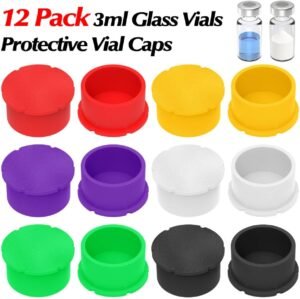 12 Pack 3ml Glass Vial Protective Caps – 6 Assorted Colors