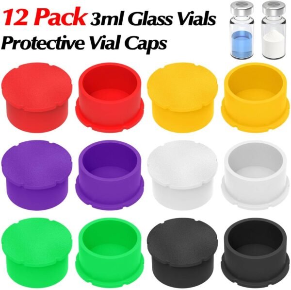 12 Pack 3ml Glass Vial Protective Caps – 6 Assorted Colors