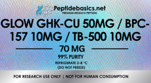 GLOW 70MG Peptide Blend – GHK-Cu 50mg / BPC-157 10mg / TB-500 10mg | Research Regeneration